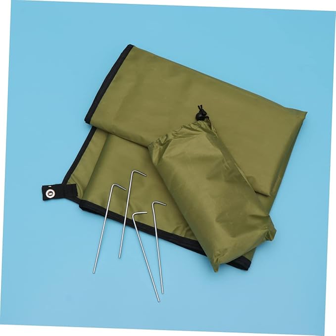 Outdoor Picnic Mat with Iron Tent Pegs Lightweight Moistureproof Camping Blanket for Travel Beach Hiking and Family Picnics Army Green