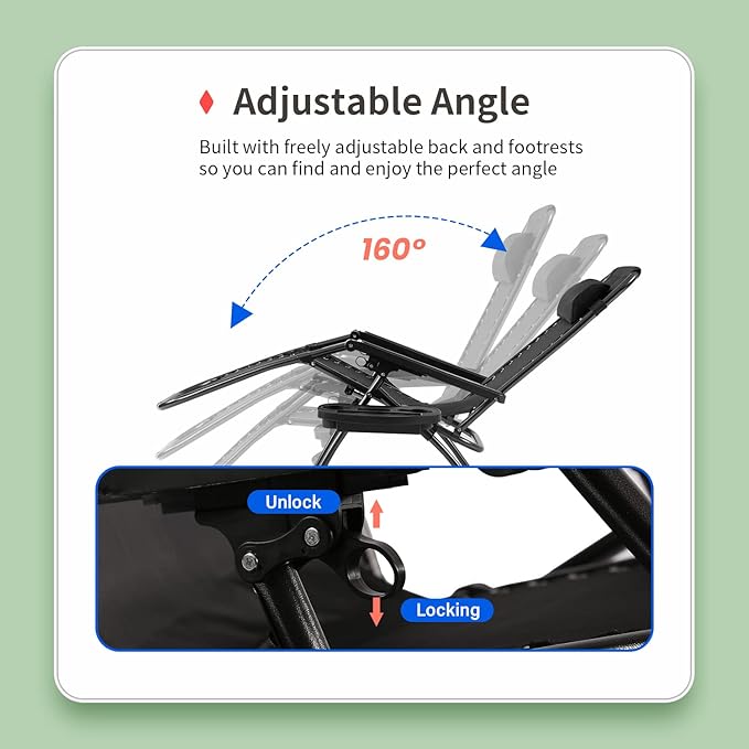 PayLessHere Lounge Chair Set of 2 Adjustable Zero Gravity Chair Beach Chair Folding Lawn Patio Chair with Removable Pillow and Cup Holder for Poolside Backyard Lawn Beach,Black