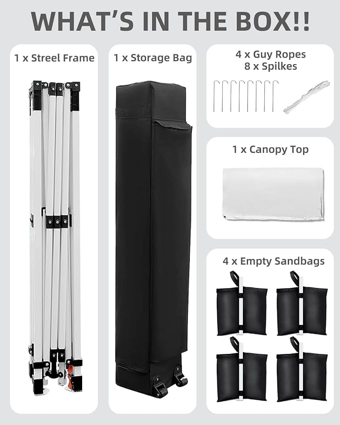 Garvee 10x10 Pop Up Canopy Tent, Heavy Duty Commercial Instant Shelter with One-Person Setup, UPF 50+ Waterproof, 100 Sq Ft Shade for Outdoor Events, Camping, Farmers Market
