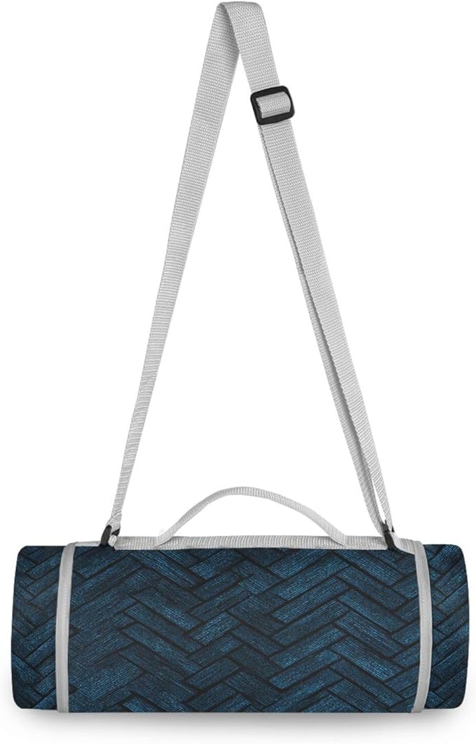 Round Picnic Essentials - Fits 2 Adults, Summer Accessories Water-Resistant Outside Blankets for Grass Dual Layer, Sand-Free, Soft Throw Rug 58 in (Dark Blue Herringbones)
