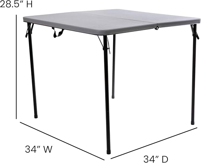 Flash Furniture Dunham 2.83' Square Plastic Folding Event Table with Carrying Handle, Bi-Fold Portable Banquet Table for Indoor/Outdoor Events, Gray