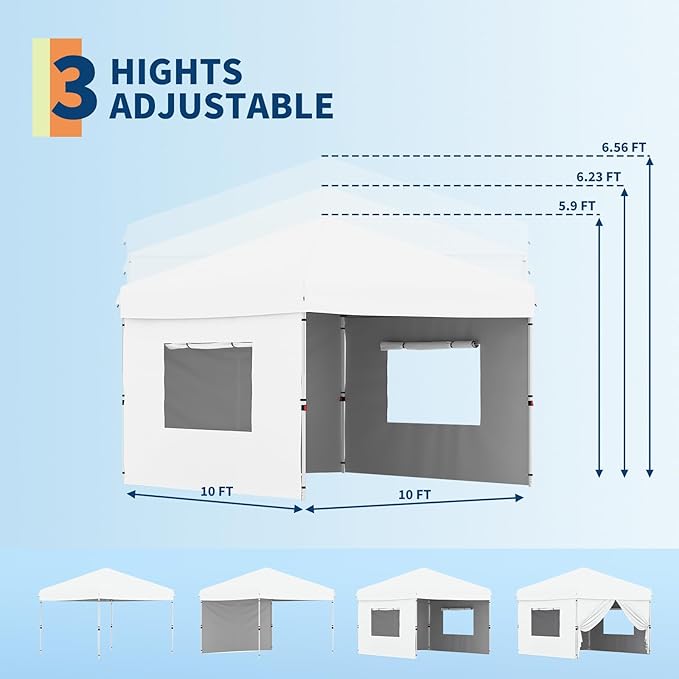 Garvee 10x10 Pop Up Canopy Tent with 3 Removable Sidewall, Heavy Duty Commercial Instant Shelter with One-Person Setup, UPF 50+ Waterproof, 100 Sq Ft Shade for Outdoor Events, Camping, Farmers Market