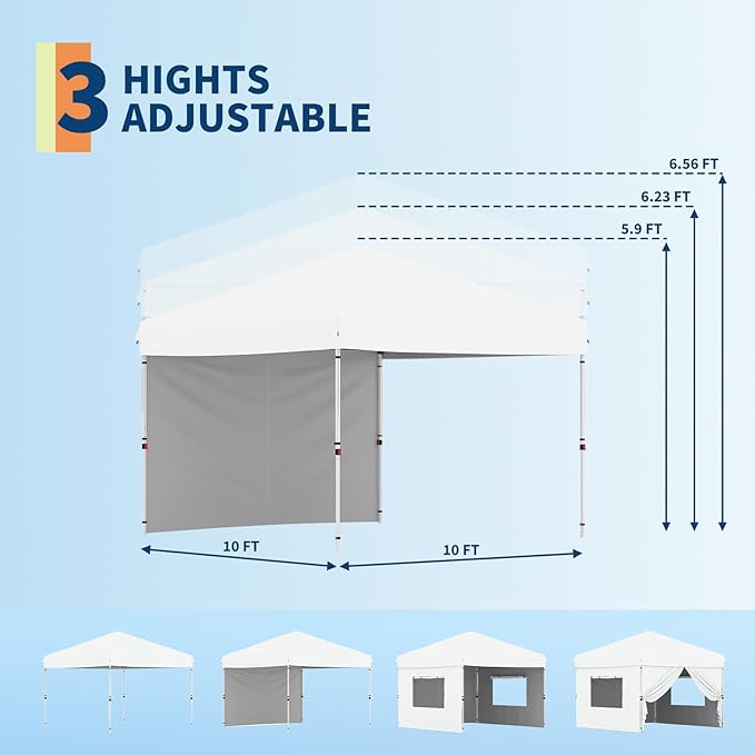 Garvee 10x10 Pop Up Canopy Tent with 1 Removable Sidewall, Heavy Duty Commercial Instant Shelter with One-Person Setup, UPF 50+ Waterproof, 100 Sq Ft Shade for Outdoor Events, Camping, Farmers Market