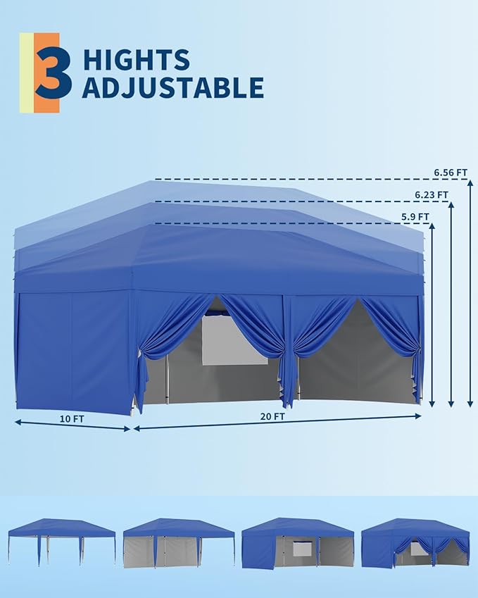 Garvee 10x20 Pop Up Canopy Tent Outdoor Canopy One-Person Set Up Heavy Duty