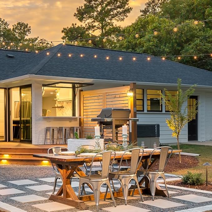 Larkvue 25FT Solar String Lights Outdoor with Remote, Waterproof Dimmable 3 Modes Patio Lights with 10+1 LED Shatterproof G40 Bulbs for Wedding-Brown