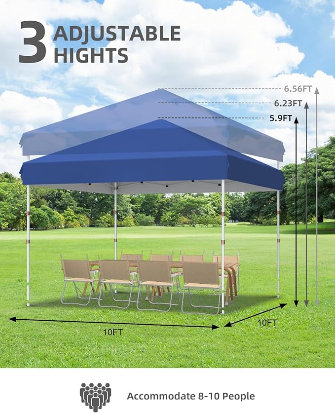 Garvee 10x10 Pop Up Canopy Tent, Heavy Duty Commercial Instant Shelter with One-Person Setup, UPF 50+ Waterproof, 100 Sq Ft Shade for Outdoor Events, Camping, Farmers Market