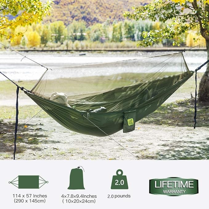 Miztli Camping Hammock with Net and Rain Fly, Portable Lightweight Outdoor Hammock Tree Travel Backpacking Hammock Tent with 20Ft(Total) Tree Straps, Perfect for Camping Hiking Yard Adventure Survival