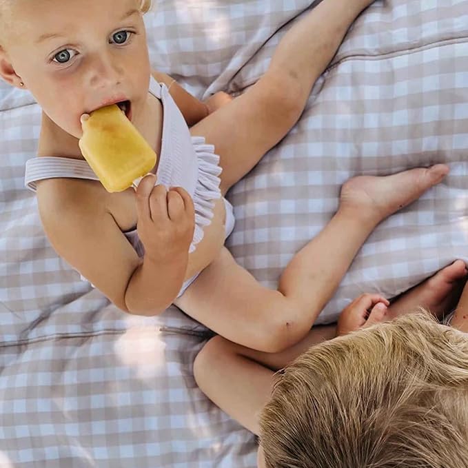 Little Unicorn 5'x5' Outdoor Family Picnic & Beach Blanket | Durable & Water-Resistant Fabric | Compact Fold & Easily Wipes Clean | Zipper Pocket (Beige Buffalo Check)