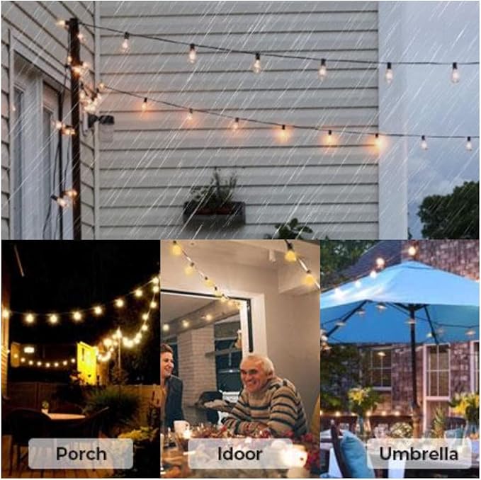 Zuske Outdoor String Lights, 50FT Patio Lights Outdoor Waterproof with 27 Shatterproof G40 Globe Bulb(2 Spare), Connectable Dimmable LED String Lights for Outside Backyard Porch Balcony Party, 2700K
