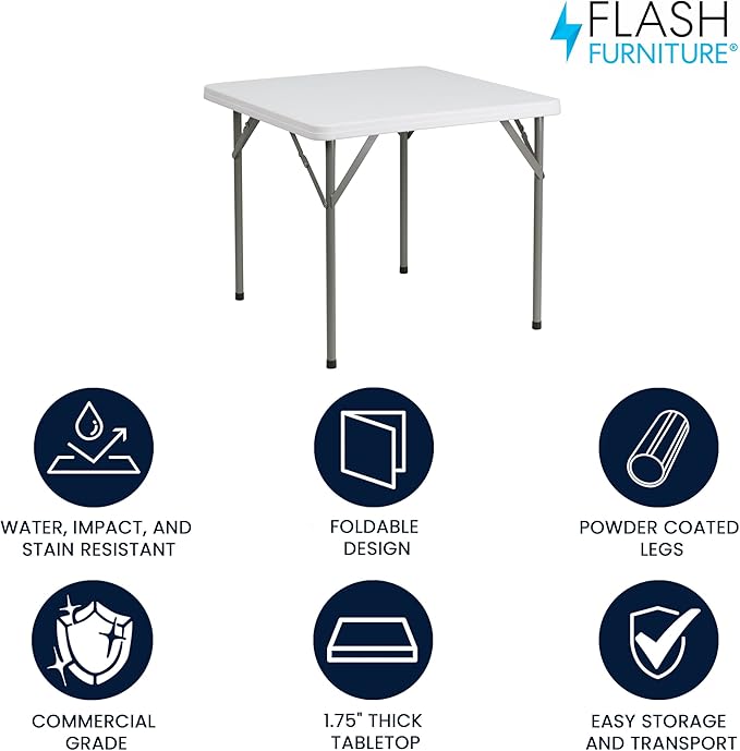 Flash Furniture Square Plastic Folding Event Tables, Set of 12, Granite White