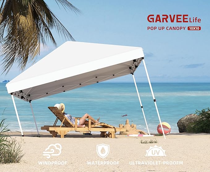 Garvee 10x10 Pop Up Canopy Tent, Heavy Duty Commercial Instant Shelter with One-Person Setup, UPF 50+ Waterproof, 100 Sq Ft Shade for Outdoor Events, Camping, Farmers Market