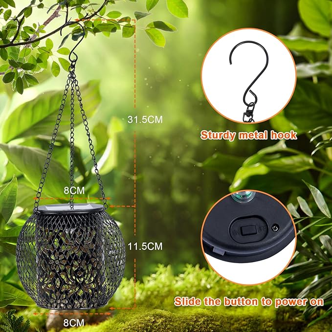 Solar Lanterns Outdoor Waterproof, 4 Pack Hanging Solar Lights Outside Garden Decor, Gifts for Women Mom Grandma Metal Decorative Lantern for Patio Yard Porch Balcony Backyard Lawn
