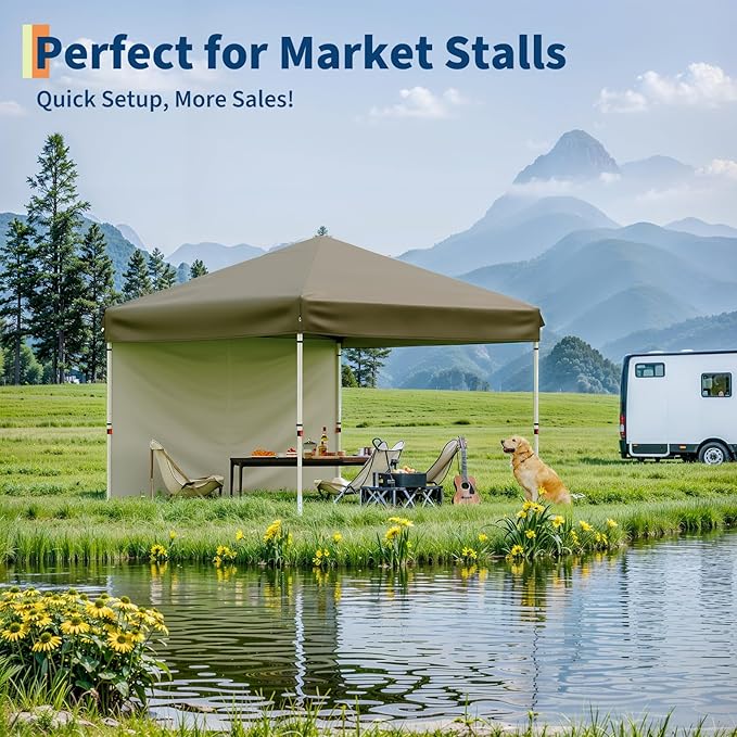 Garvee 10x10 Pop Up Canopy Tent with 3 Removable Sidewall, Heavy Duty Commercial Instant Shelter with One-Person Setup, UPF 50+ Waterproof, 100 Sq Ft Shade for Outdoor Events, Camping, Farmers Market