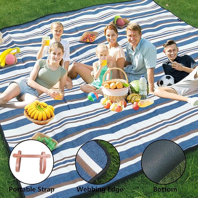79”x79” Picnic Blanket Extra Large, Waterproof and Foldable Beach Blanket, 3-Layer Outdoor Blanket for 6 to 8 Adults, for Camping, Park, Beach, Grass, Indoors