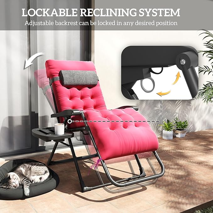Outsunny Zero Gravity Chair, Folding Reclining Lounge Chair with Padded Cushion, Side Tray for Indoor and Outdoor, Supports up to 264 lbs, Red