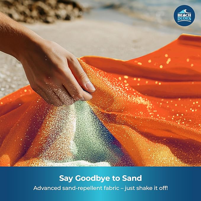 "Sunset Oversized Beach Blanket - 108"x84" XL Sandproof Water-Resistant Picnic Mat | Lightweight Ripstop Nylon for Travel & Camping | Includes 4 Stakes and Carry Bag