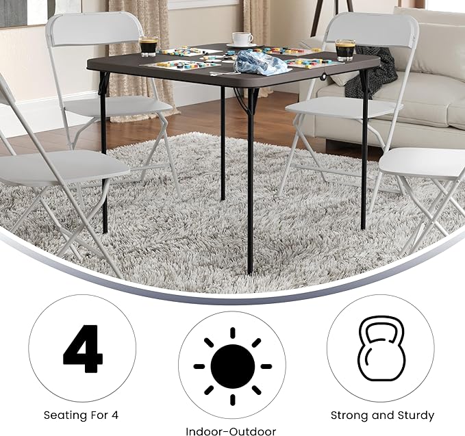 Flash Furniture Dunham 2.83' Square Plastic Folding Event Table with Carrying Handle, Bi-Fold Banquet Table for Indoor/Outdoor Events, Dark Gray