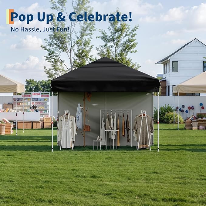 10x10 Pop Up Canopy Tent with 4 Removable Sidewall, Heavy Duty Commercial Instant Shelter with One-Person Setup, UPF 50+ Waterproof, 100 Sq Ft Shade for Outdoor Events, Camping, Farmers Market