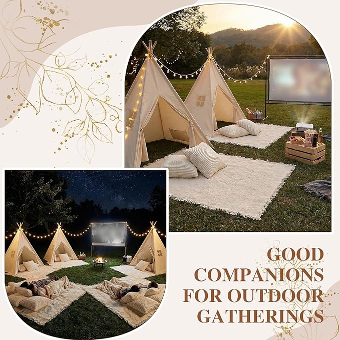 2 Pcs Extra Large Outdoor Picnic Blanket 91" x 71" with 4pcs Throw Pillow Covers for Movie Party Woven Cotton Yarn Oversize Beach Blanket Washable for Outdoor Movie Theme Party Camping Beach