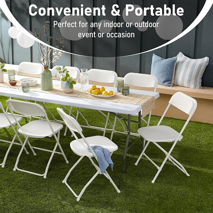 4ft Heavy Duty Portable Folding Table - Plastic Dining Table Indoor/Outdoor White Plastic Table for Parties, BBQs, and Camping