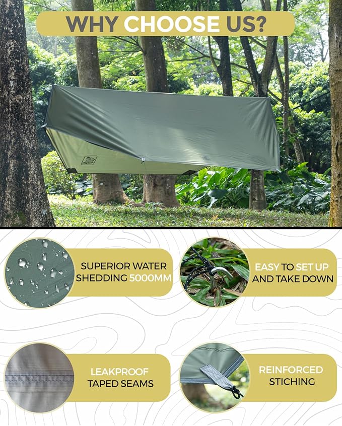 Miztli Camping Hammock with Net and Rain Fly, Portable Lightweight Outdoor Hammock Tree Travel Backpacking Hammock Tent with 20Ft(Total) Tree Straps, Perfect for Camping Hiking Yard Adventure Survival