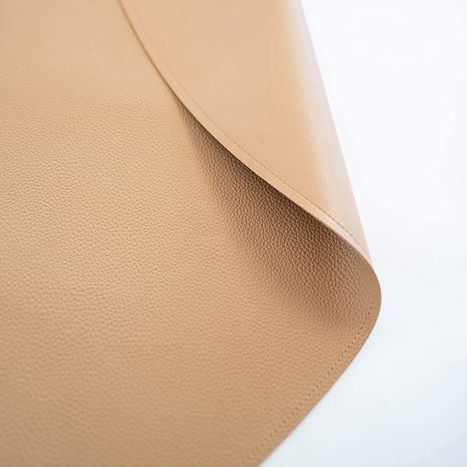 AVA + OLIVER Vegan Leather Multipurpose Play Mat - Indoor Outdoor Picnic Beach or Splat Mat - Waterproof and Sand Proof Foldable Blanket (Circle (53"), Tan)