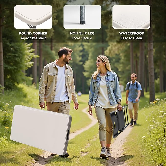 8FT Folding Table Set with 4 Chairs – Heavy-Duty 660 lb Table & 330 lb Chairs, Portable Folding Furniture Bundle for Camping, Parties, Indoor & Outdoor Use