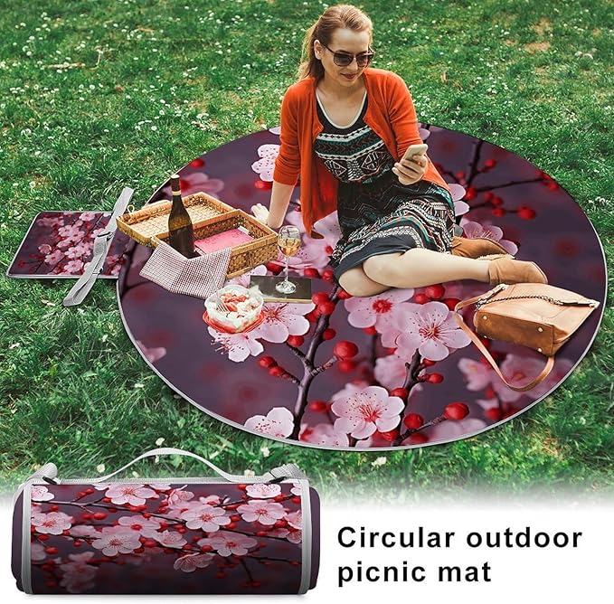 Pink Plum Blossom Outdoor Picnic Mat,Waterproof Foldable Beach Blanket,Picnic Mat for Beach, Camping Grass Lawn Park S Cute Couple Ideas Wedding