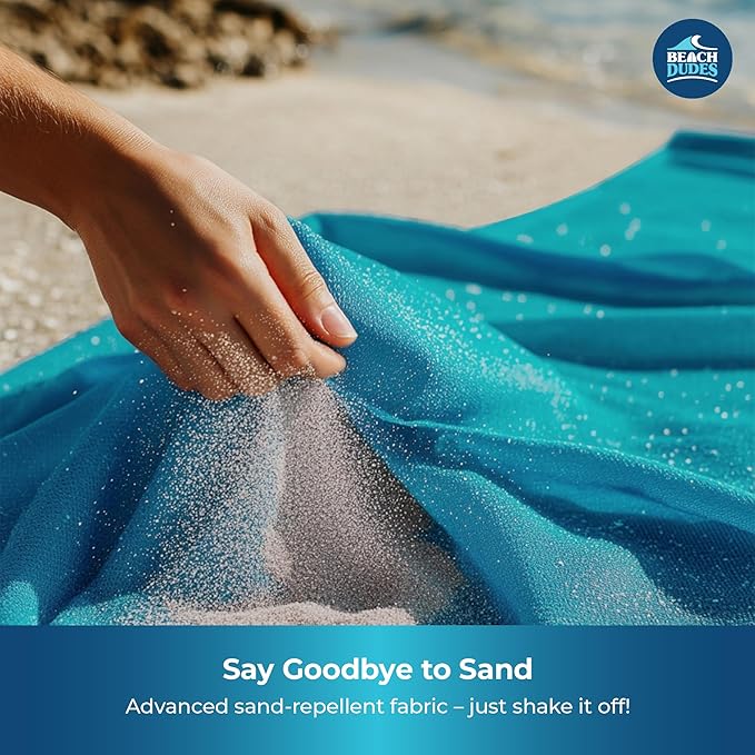 "Beach Vibes Oversized Beach Blanket - 108"x84" XL Sandproof Water-Resistant Picnic Mat | Lightweight Ripstop Nylon for Travel & Camping | Includes 4 Stakes and Carry Bag