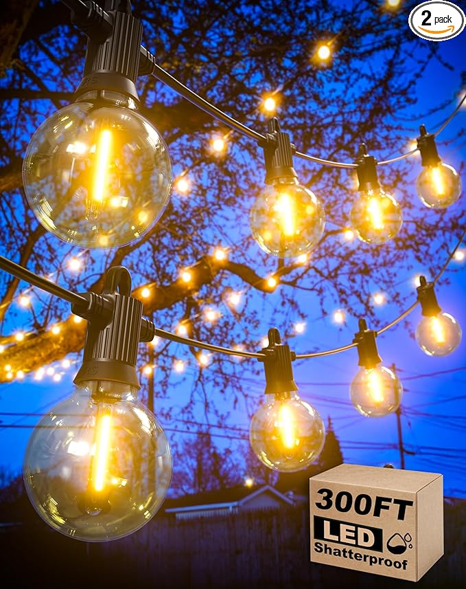 Zuske Outdoor String Lights Waterproof, 300FT Patio Lights with 146 Shatterproof G40 Globe Bulbs(6 Spare), Connectable Dimmable LED Hanging String Lights for Outside Backyard Porch Balcony (150FT x 2)