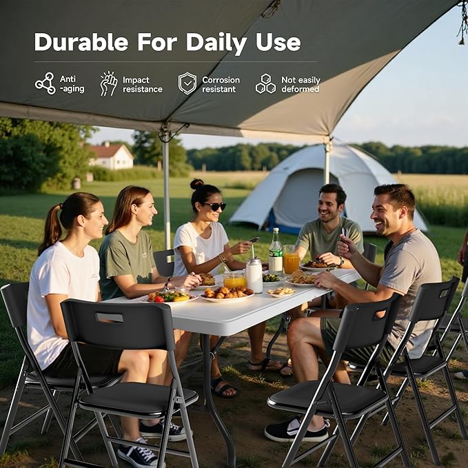 6FT Folding Table Set with 4 Chairs – Heavy-Duty 330 lb Table & 330 lb Chairs, Portable Foldable Furniture Set for Camping, Parties, Indoor & Outdoor Use