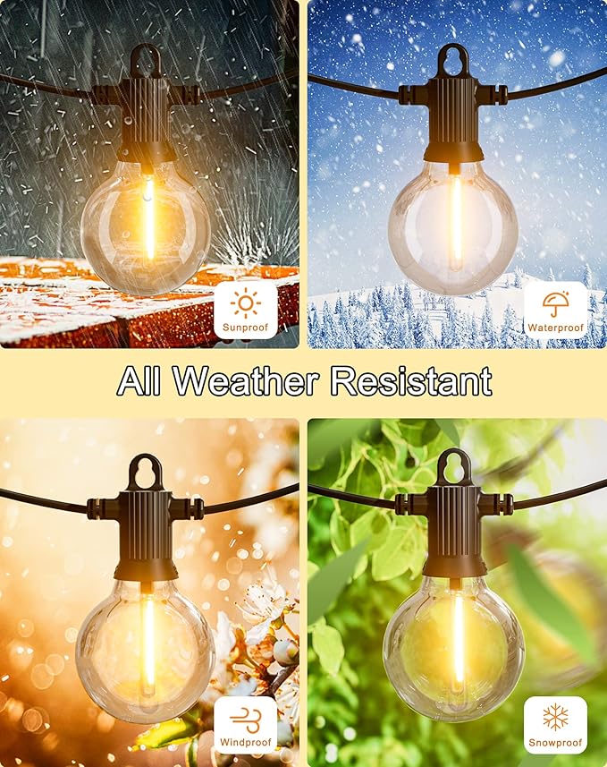 Zuske Outdoor String Lights, 50FT Patio Lights Outdoor Waterproof with 27 Shatterproof G40 Globe Bulb(2 Spare), Connectable Dimmable LED String Lights for Outside Backyard Porch Balcony Party, 2700K