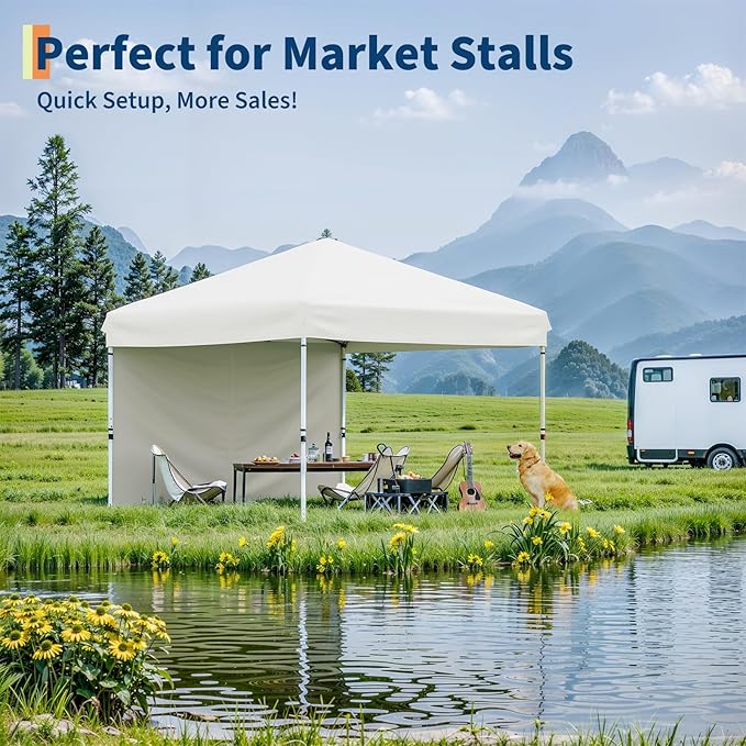 Garvee 10x10 Pop Up Canopy Tent with 3 Removable Sidewall, Heavy Duty Commercial Instant Shelter with One-Person Setup, UPF 50+ Waterproof, 100 Sq Ft Shade for Outdoor Events, Camping, Farmers Market