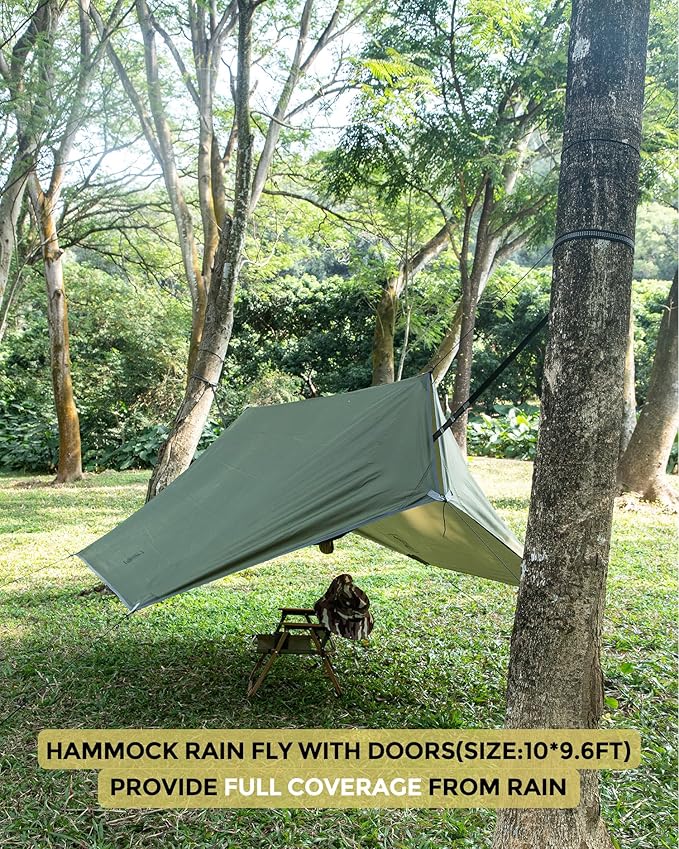 Miztli Camping Hammock with Net and Rain Fly, Portable Lightweight Outdoor Hammock Tree Travel Backpacking Hammock Tent with 20Ft(Total) Tree Straps, Perfect for Camping Hiking Yard Adventure Survival