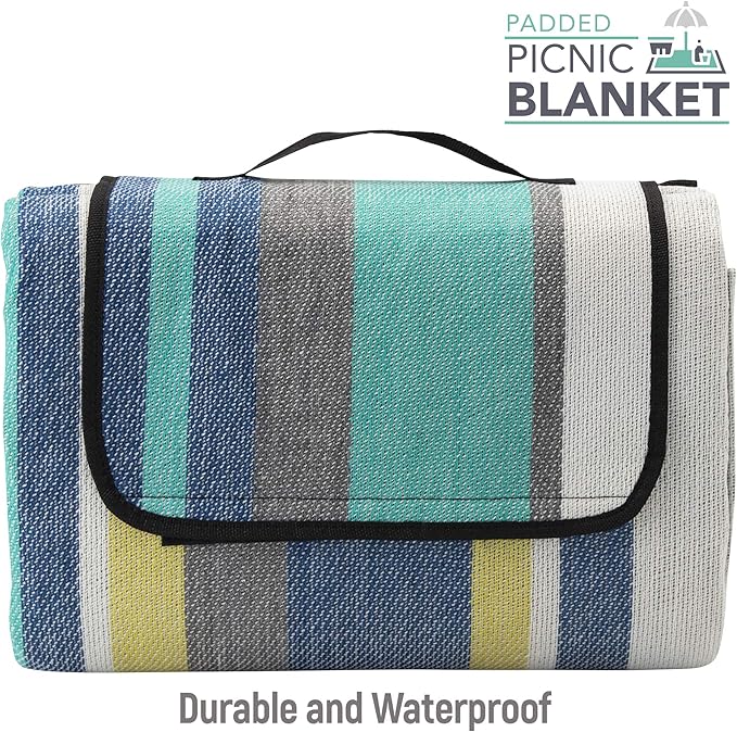 Picnic Beach & Lawn Mat, Waterproof Outdoor Blanket with Padding and Water Resistant Backing, Extra Large 80" x 80"